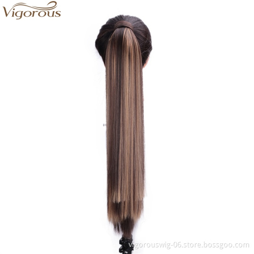 Vigorous 22" Wrap Around Ponytail Extension Highlighted Magic Paste Pony Tail Hairpiece for Women 4/27# Brown Mix Blonde